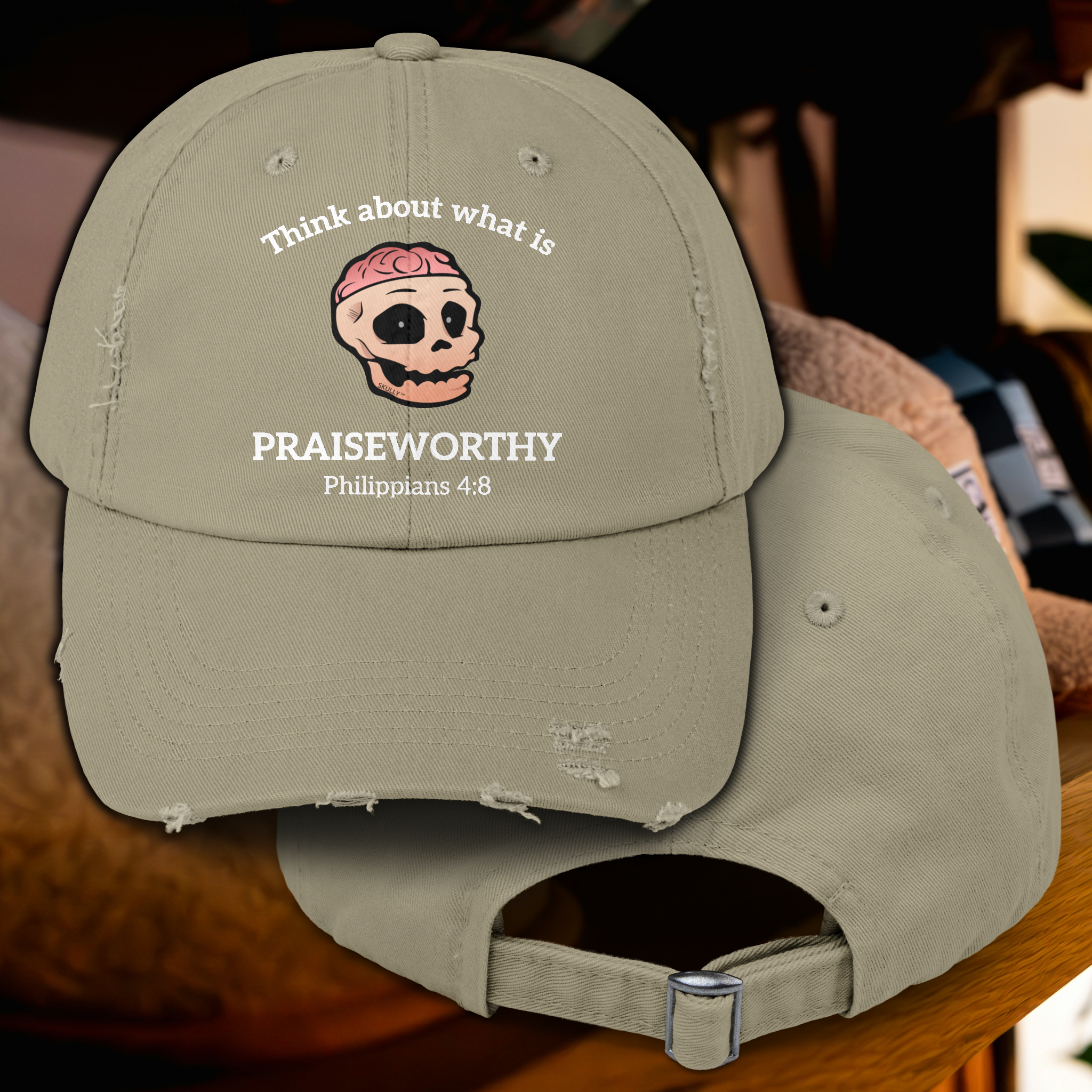 Skully "Praiseworthy" Distressed Baseball Cap