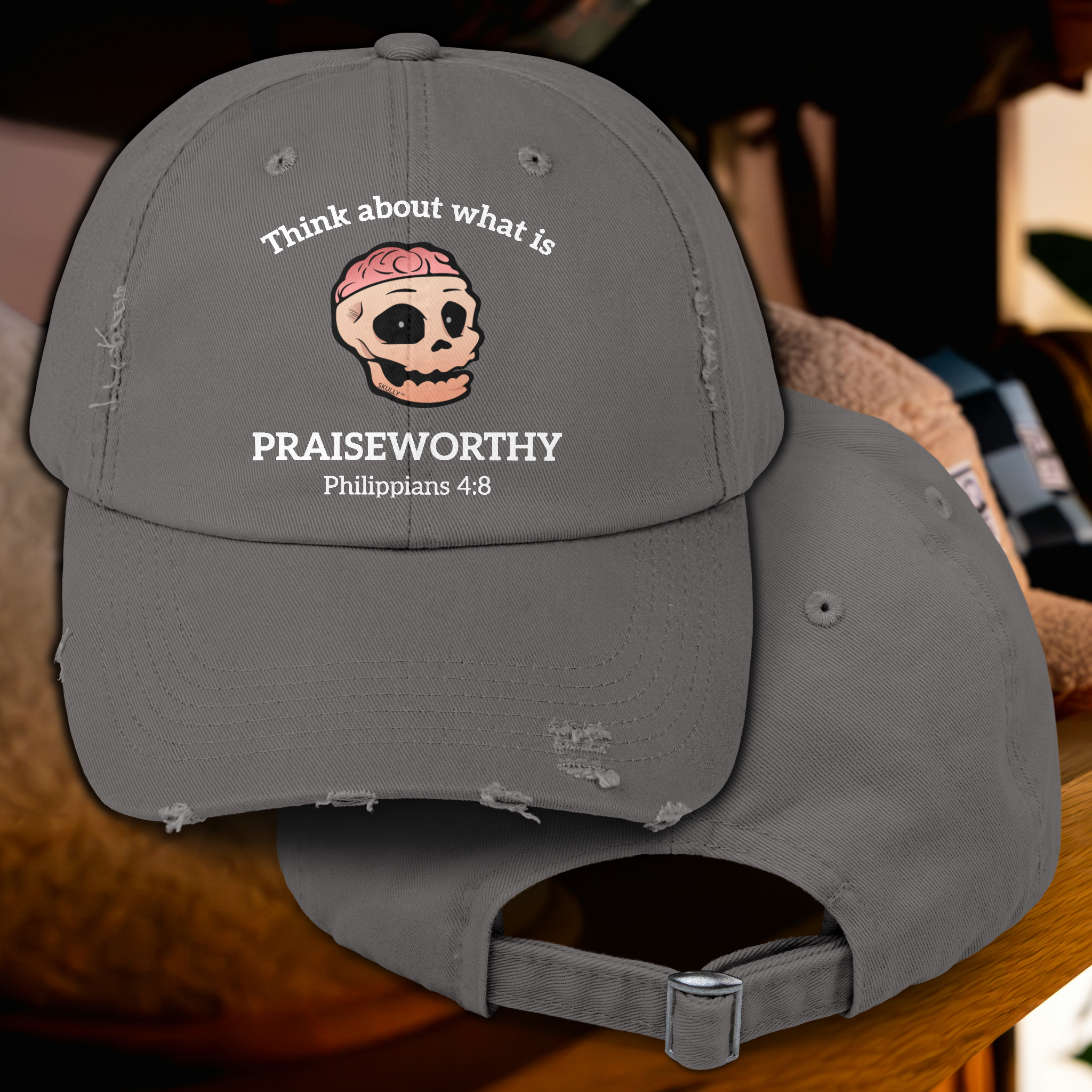 Skully "Praiseworthy" Distressed Baseball Cap