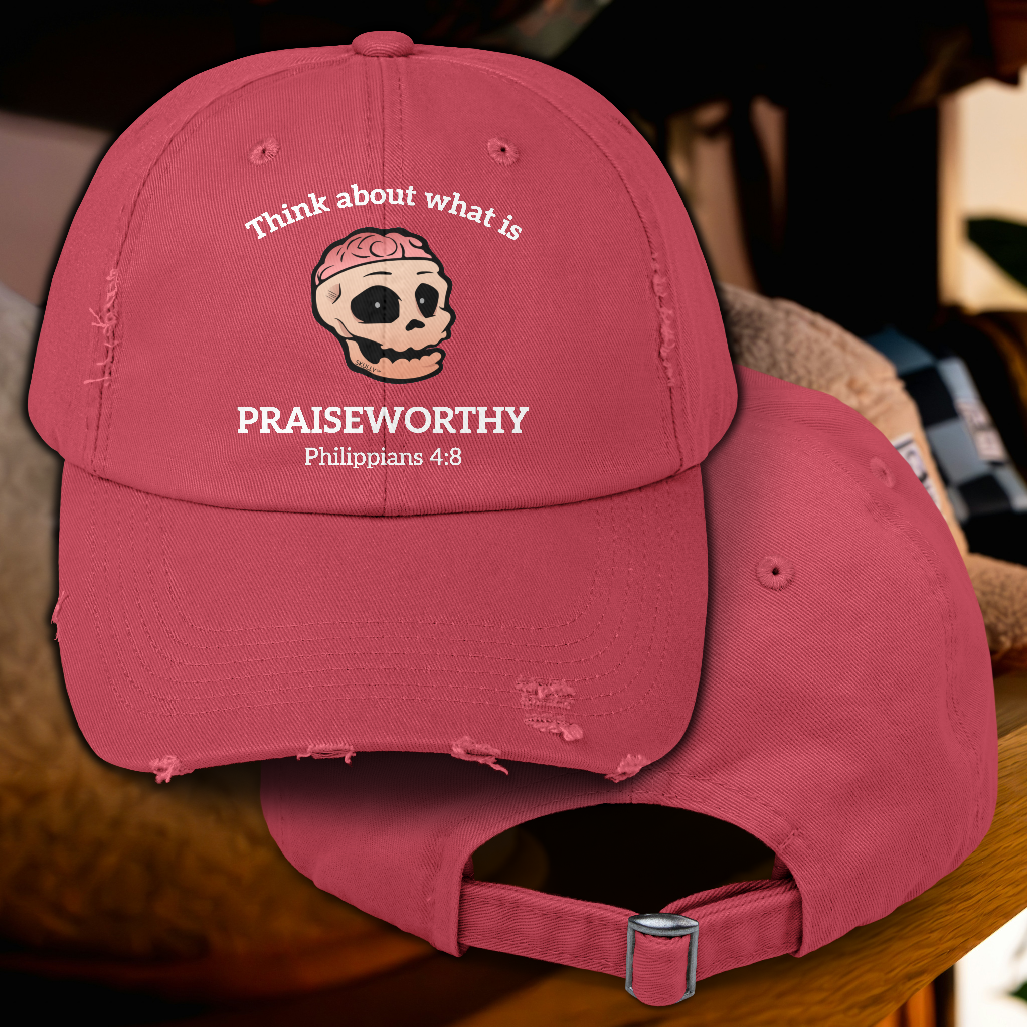 Skully "Praiseworthy" Distressed Baseball Cap